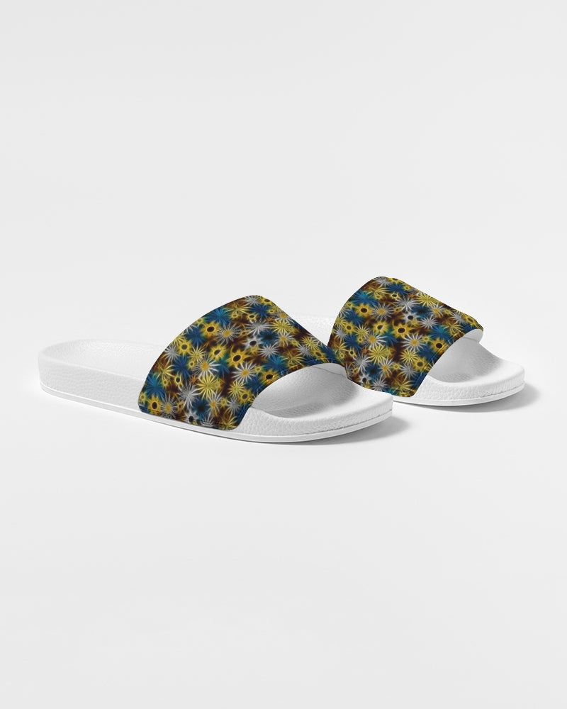 Blue and Yellow Glowing Daisies Women's Slide Sandal