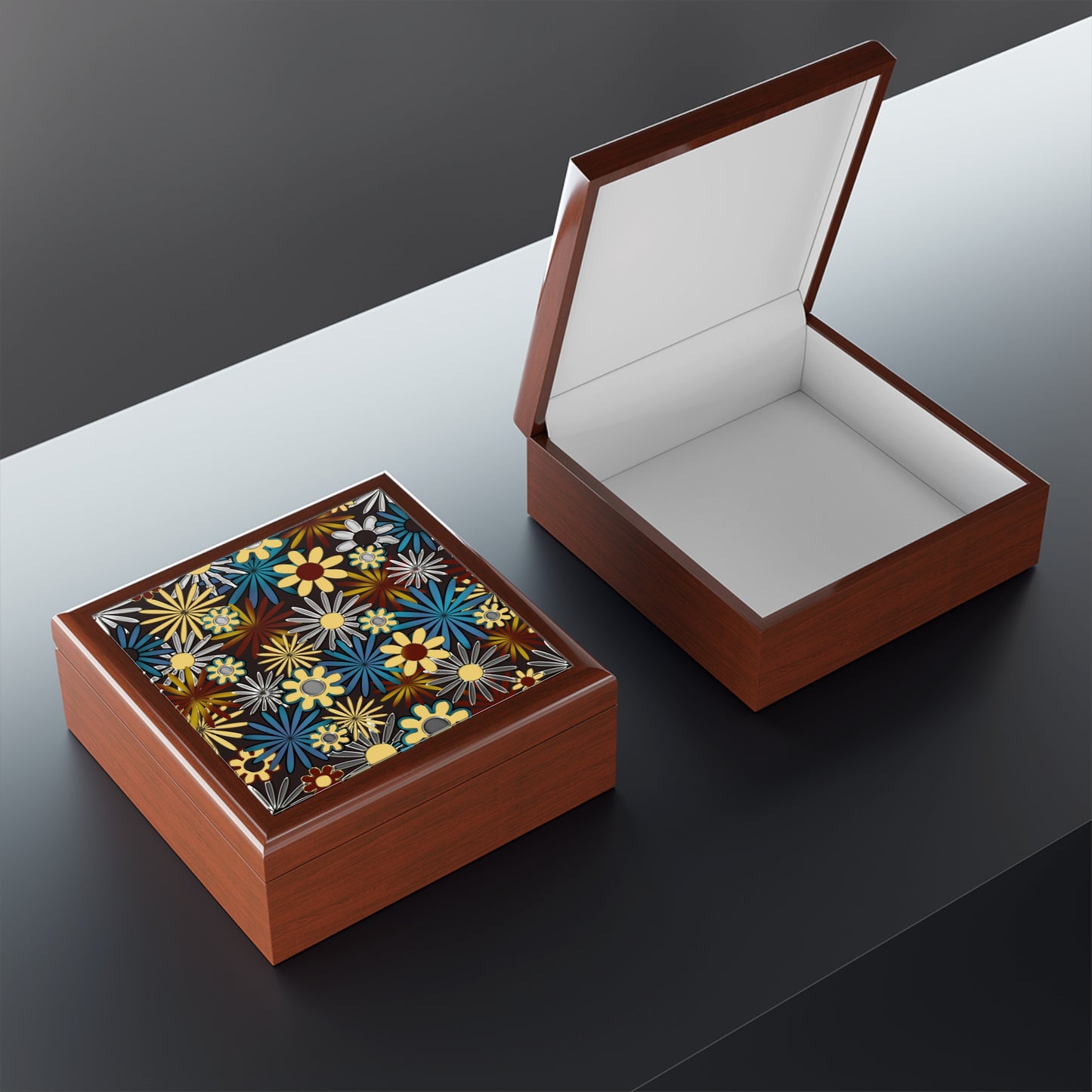 Dark Gray Daisies Jewelry Box