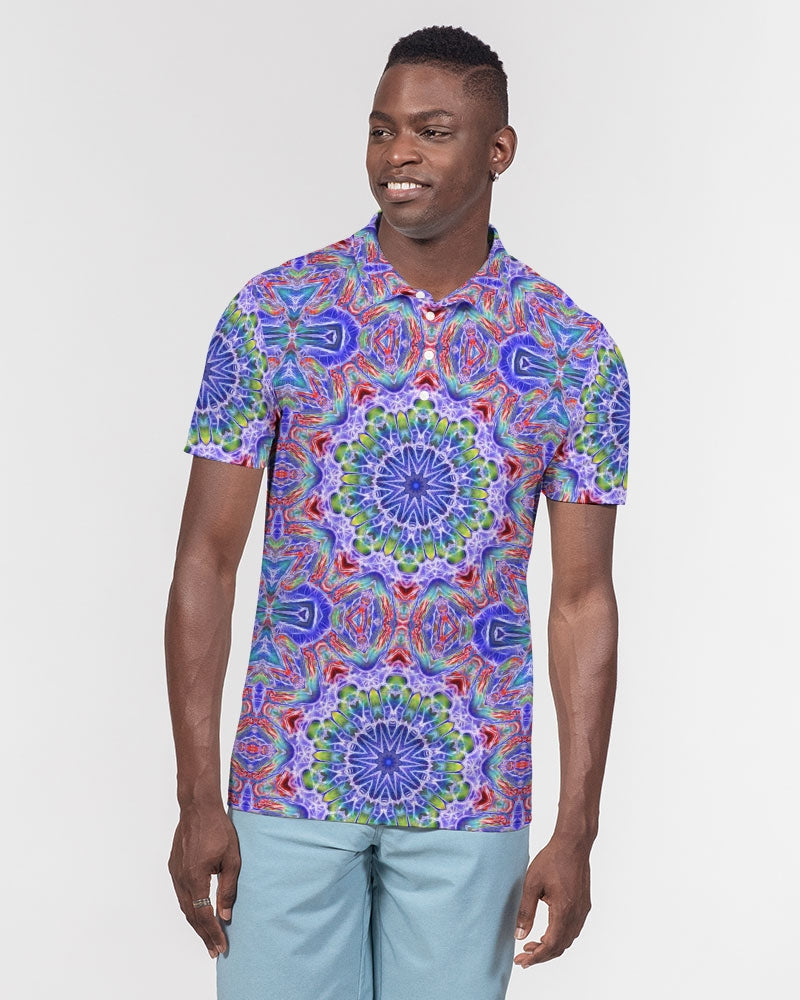 Blue Red Kaleidoscope Men's All-Over Print Slim Fit Short Sleeve Polo