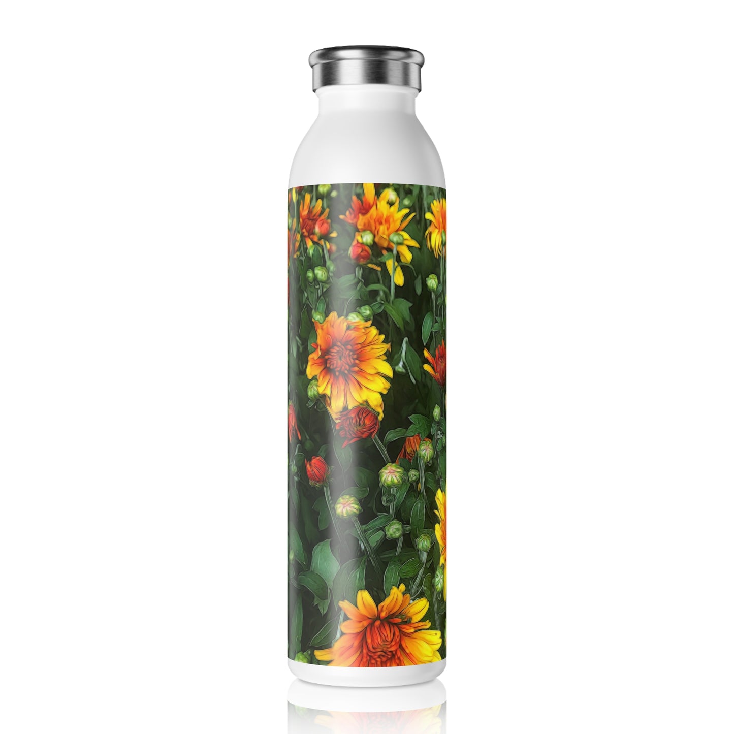 Orange Fall Mums Opening Slim Water Bottle - Eco-Friendly Hydration, Gift for Nature Lovers, Travel Bottle, Summer Accessories, Fitness Hydration