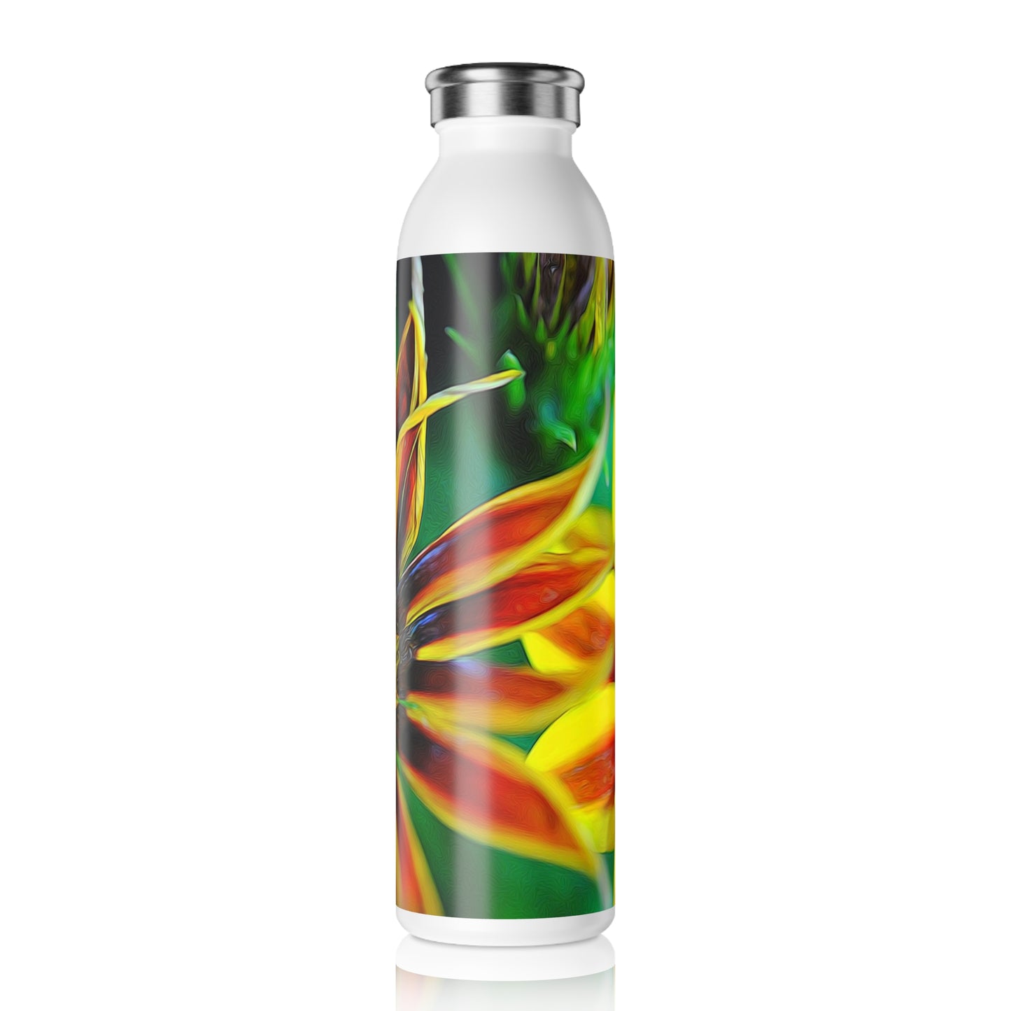 Orange and Yellow Flower Slim Water Bottle | Eco-Friendly Water Bottle, Hydration Bottle, Summer Accessory, Gift for Outdoors Enthusiasts