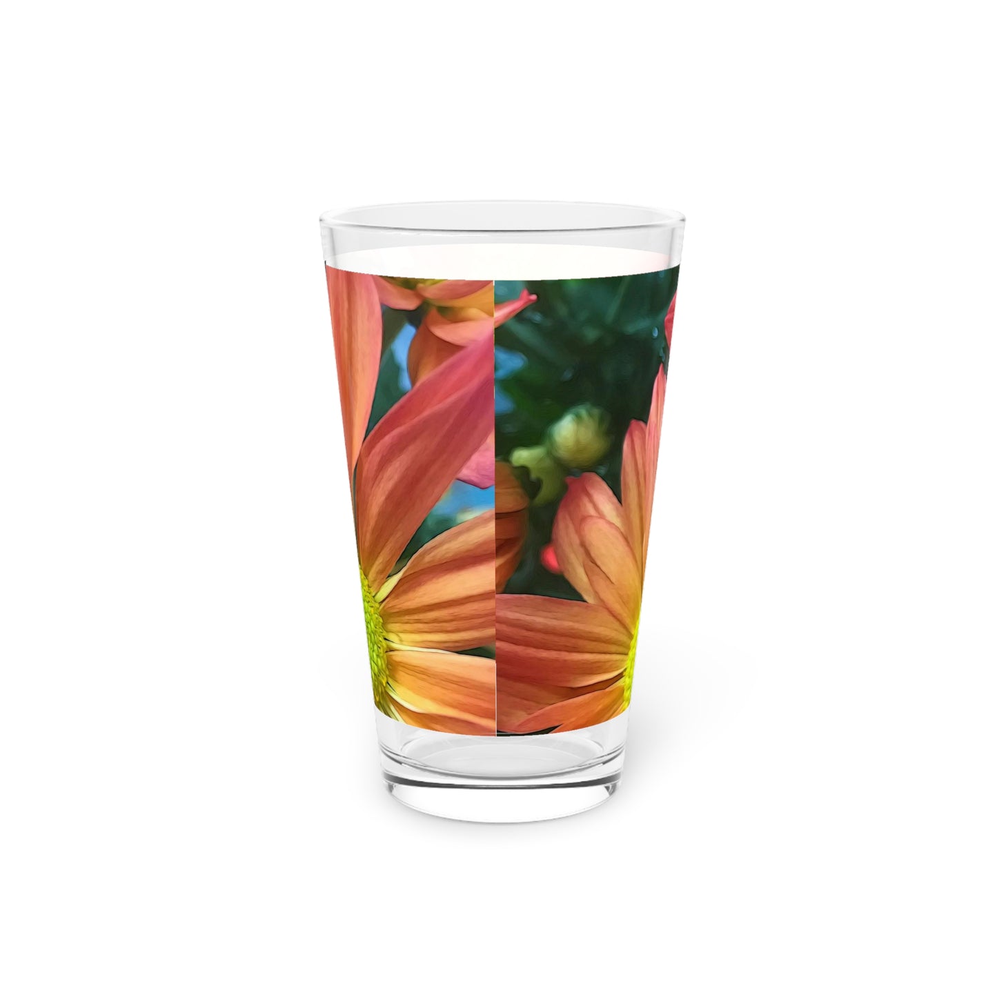 Cream and Pink Flower Close Up Pint Glass, 16oz