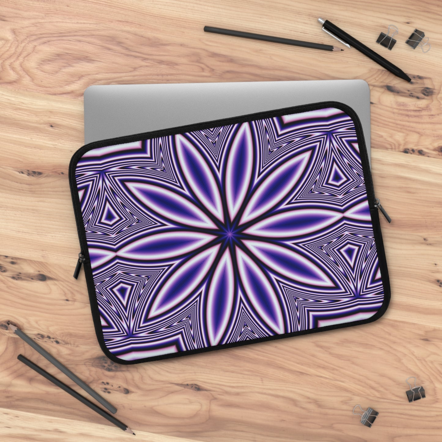 Blue Fractal Kaleidoscope Laptop Sleeve