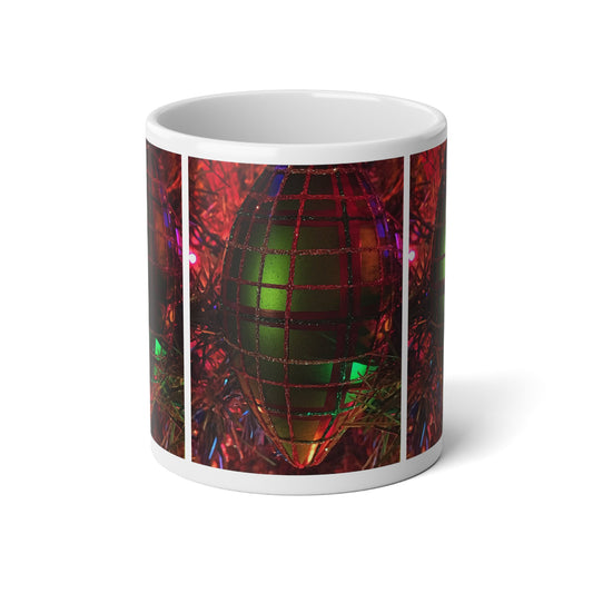 Plaid Christmas Ornament Jumbo Mug — 20oz Festive Green & Red Holiday Mug