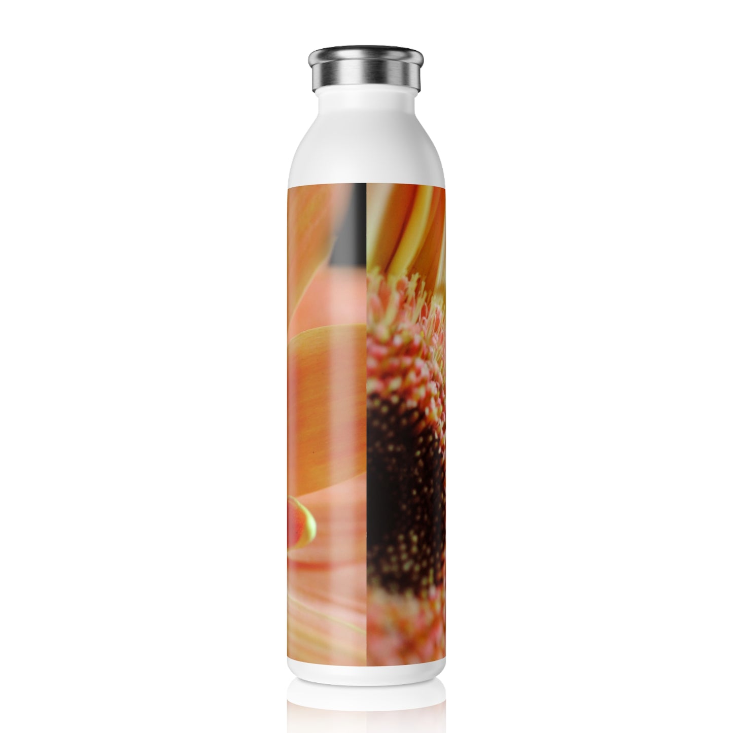 Peach Gerbera Daisy Slim Water Bottle | Eco-Friendly Hydration, Gift for Her, Summer Vibes, Hydration Reminders, Nature Lover's Gift