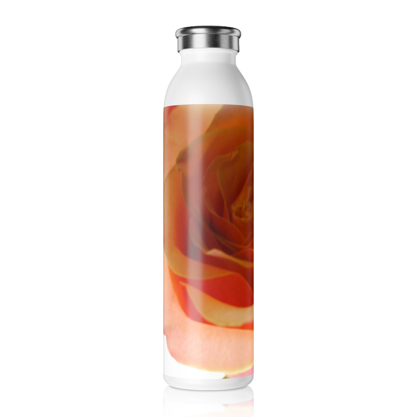 Pastel Pink and Orange Rose Floral Slim Water Bottle | Eco-Friendly Hydration, Gym, Yoga, Gift for Her, Summer Vibes, Floral Design