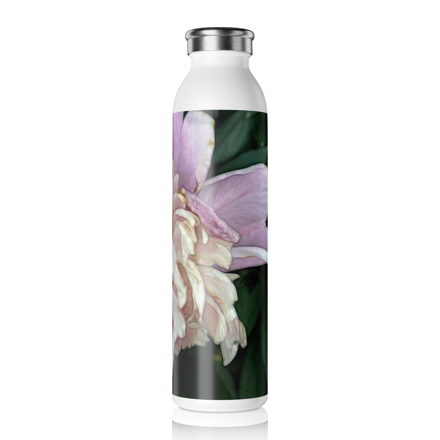 June Peony Slim Water Bottle | Elegant Hydration for Nature Lovers, Eco-Friendly, Gift for Her, Travel Mug, Flower Decor