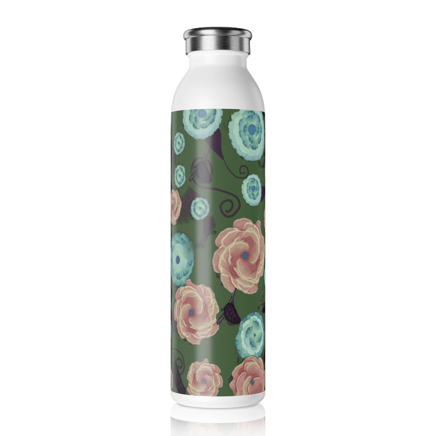 Earth Peach and Turquoise Pattern Slim Water Bottle | Hydration, Eco-Friendly, Travel, Fitness, Gift for Her
