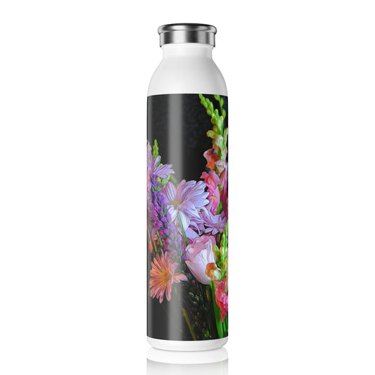 Pink Flower Bouquet Slim Water Bottle – Pink & Lavender Garden Design