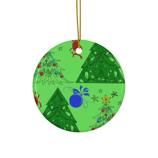 Green Christmas Tree Ceramic Ornament — Star Shape Holiday Decoration
