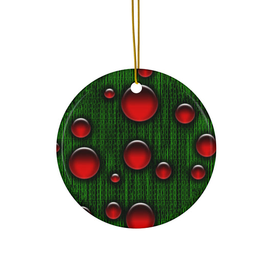 Binary Christmas Ceramic Ornament Set - Star Shape with Red Bubbles Design
