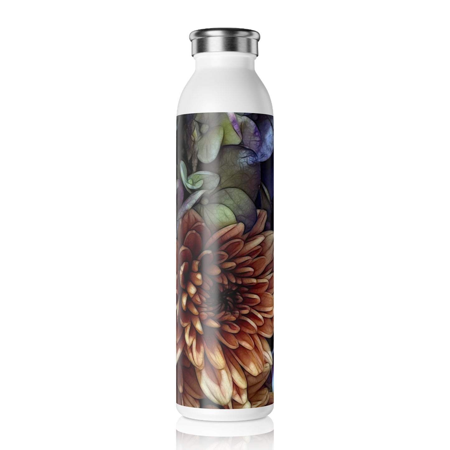 October Flowers 1 Slim Water Bottle, Eco-Friendly Drinkware, Reusable Bottle, Flower Pattern Hydro Flask, Sustainable Gift for Nature Lovers