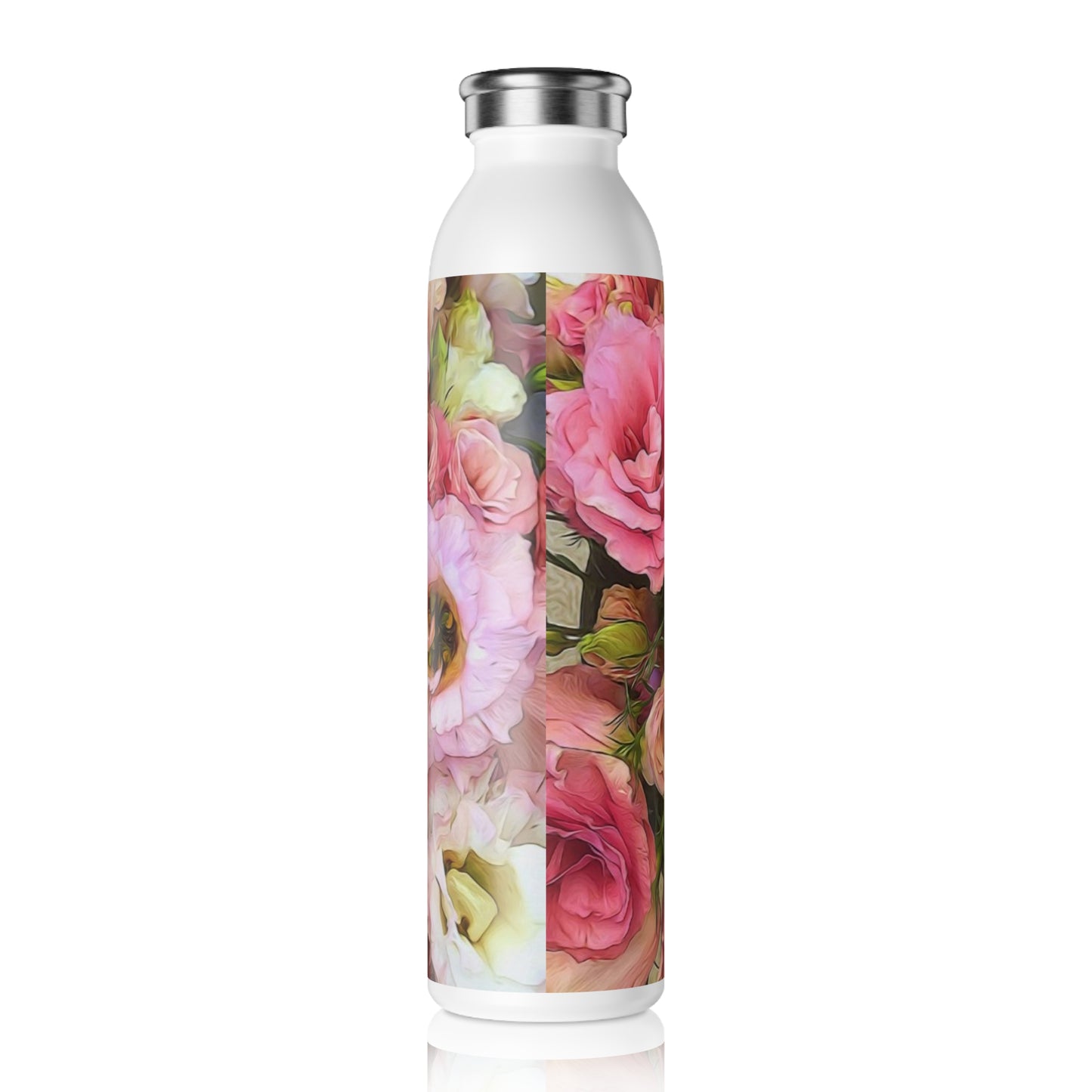 Floral Slim Water Bottle — Pink Lisianthus Stainless Steel Insulated Bottle