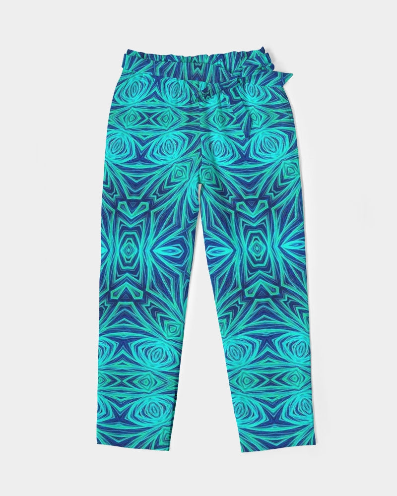 Blue Ice Kaleidoscope Women's All-Over Print Belted Tapered Pants