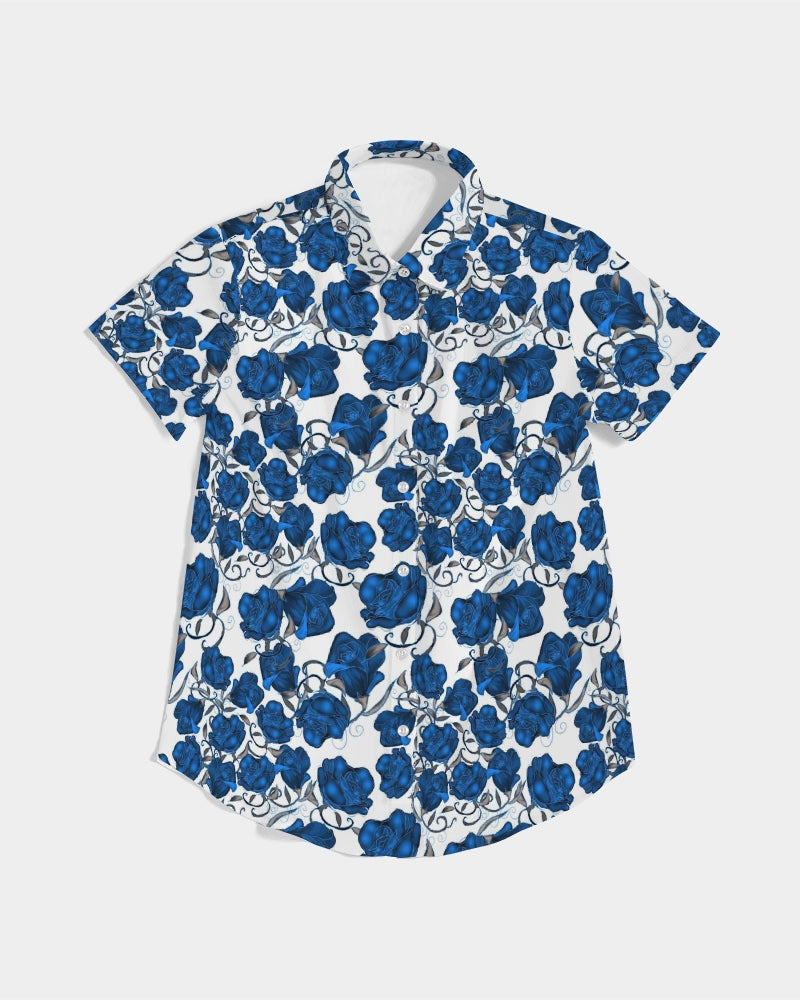 Blue Roses Women's All-Over Print Short Sleeve Button Up