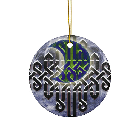Celtic Moon Ceramic Star Ornament — Knotwork Holiday Decoration