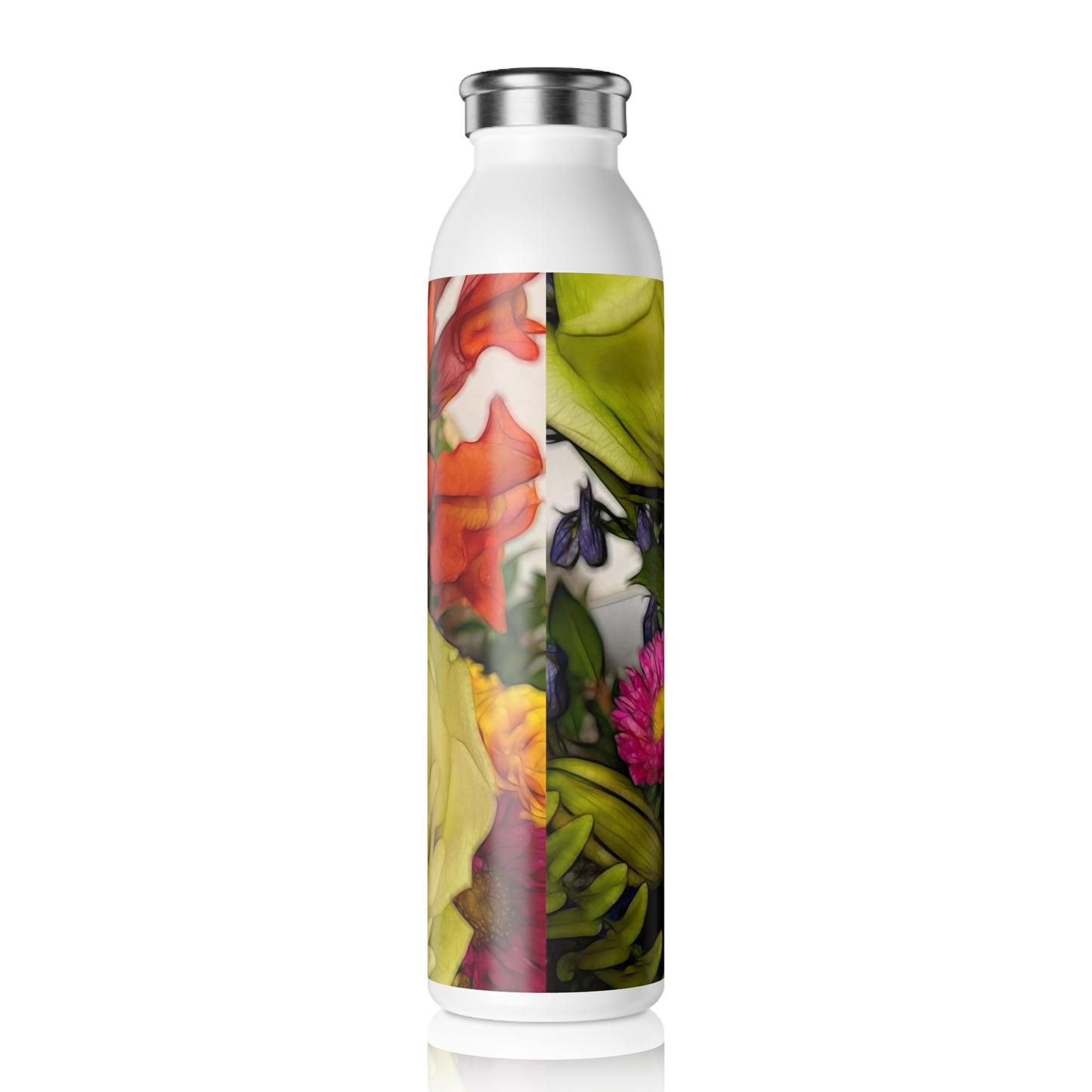 November Flowers 9 Slim Water Bottle | Eco-friendly Hydration, Garden-Inspired Design, Perfect for Gifts, Summer Picnics, Yoga Sessions