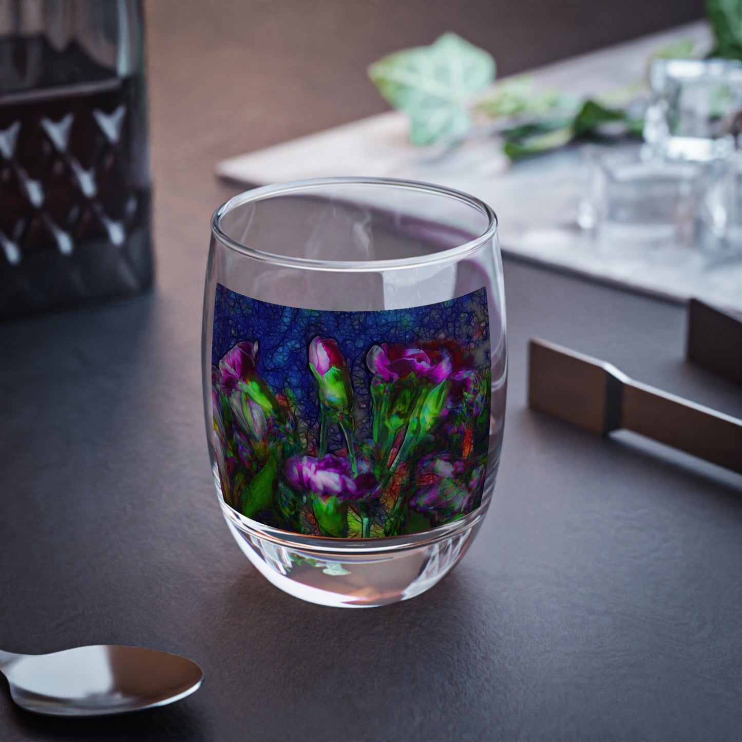 Abstract Pink Carnation Stems Whiskey Glass