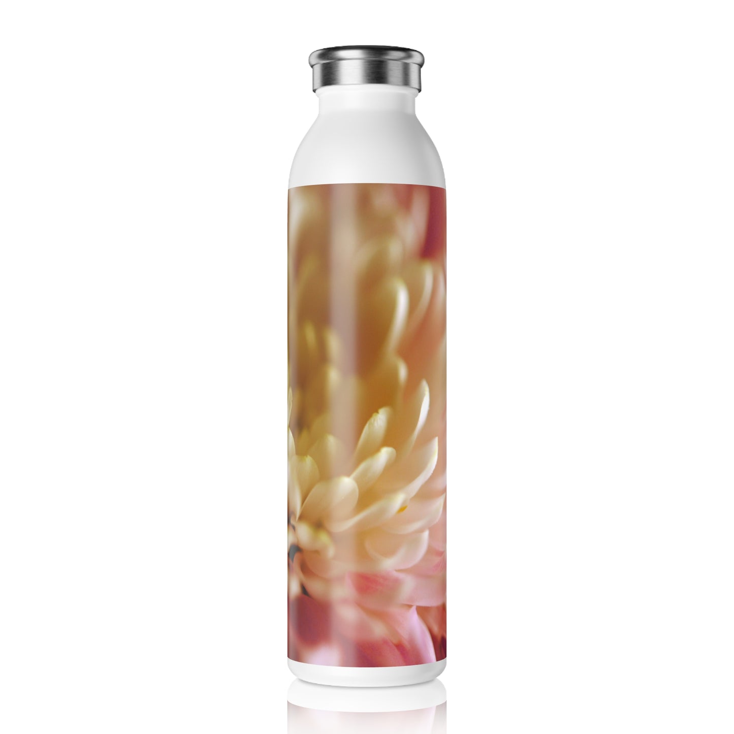 Pink and White Flower Slim Water Bottle, Eco-Friendly Hydration, Travel Mug, Gift for Her, Fitness Water Bottle, Floral Design
