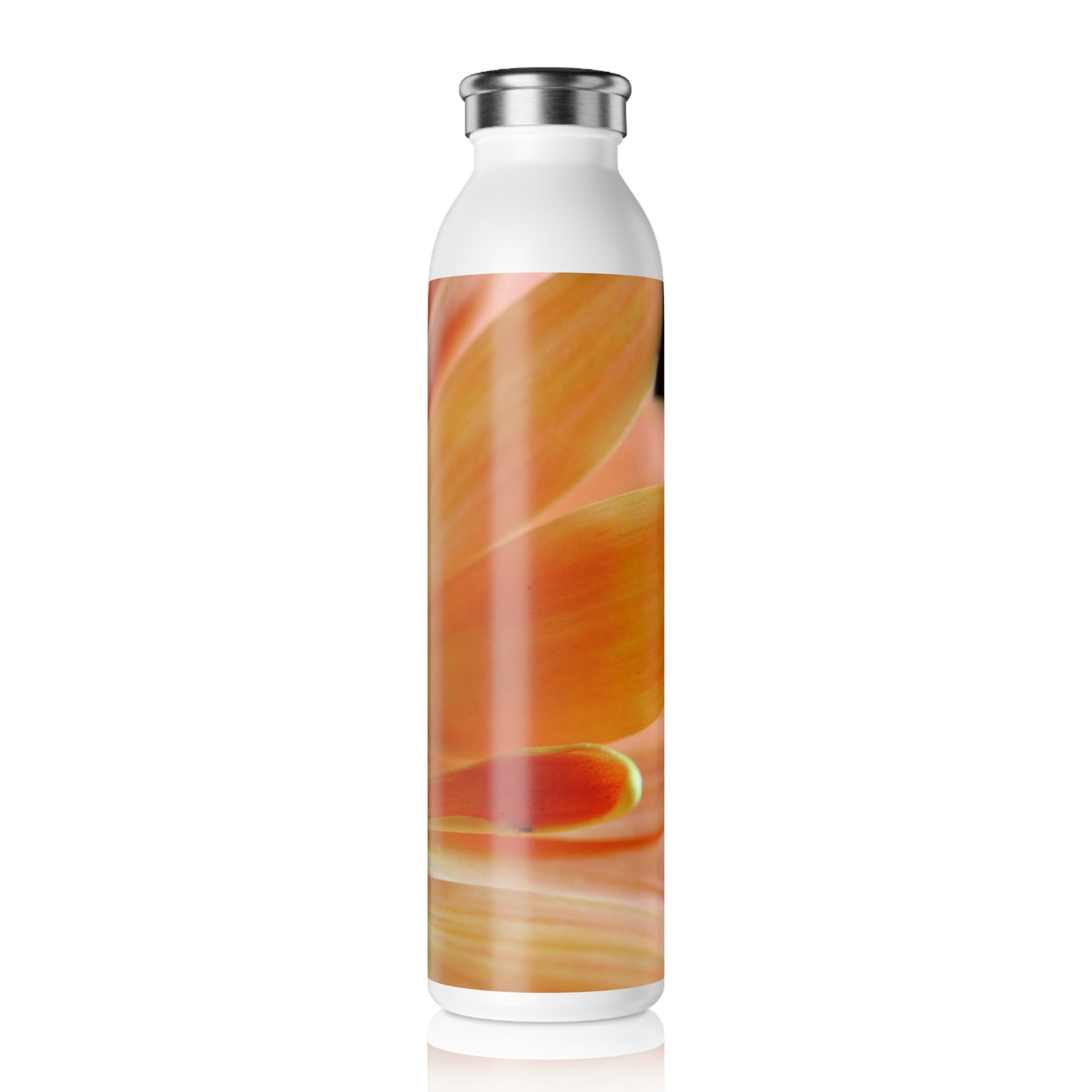 Peach Gerbera Daisy Slim Water Bottle | Eco-Friendly Hydration, Gift for Her, Summer Vibes, Hydration Reminders, Nature Lover's Gift