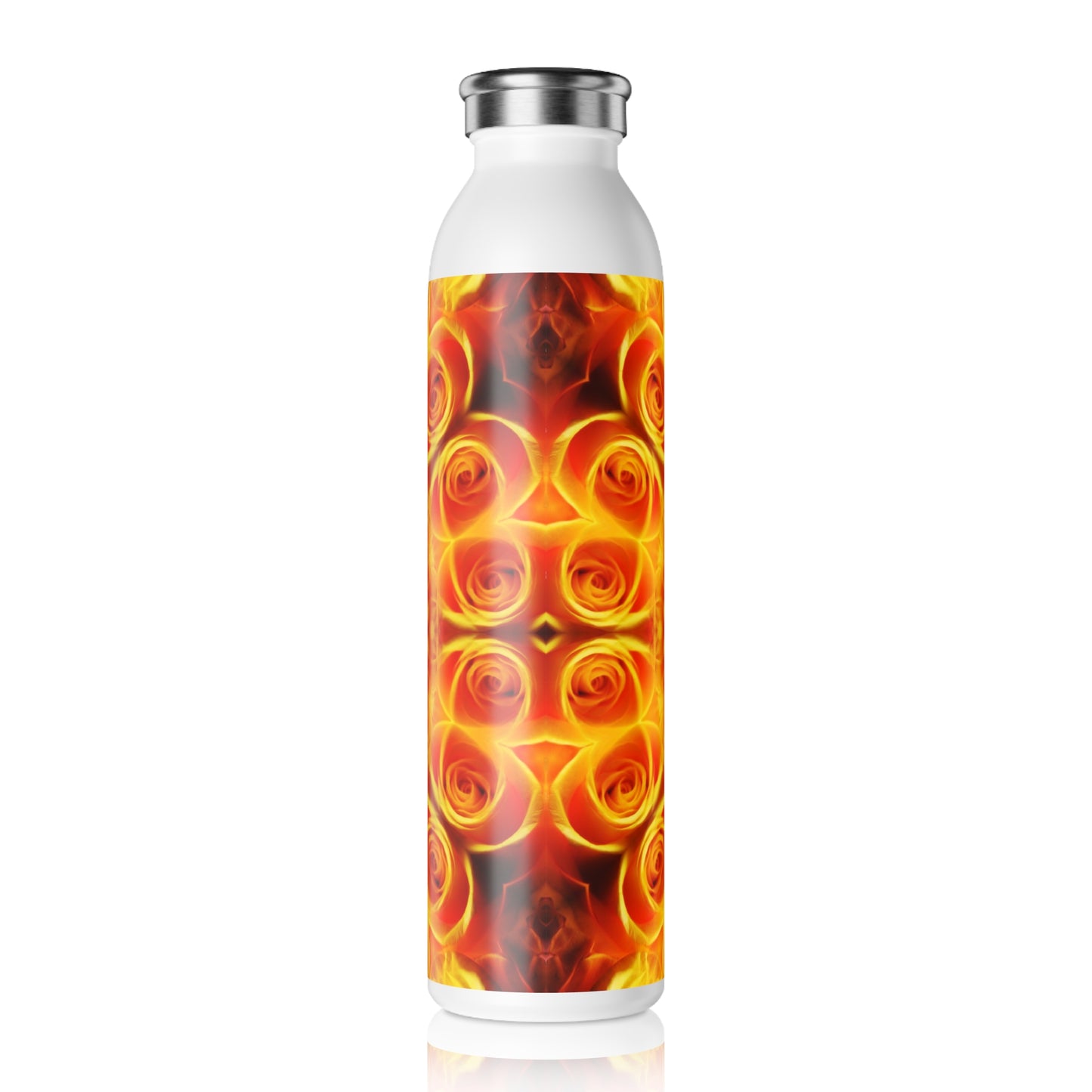 Orange Flower Kaleidoscope Slim Water Bottle - Eco-Friendly, Stylish Portable Hydration, Gym, Yoga, Travel, Gift Idea