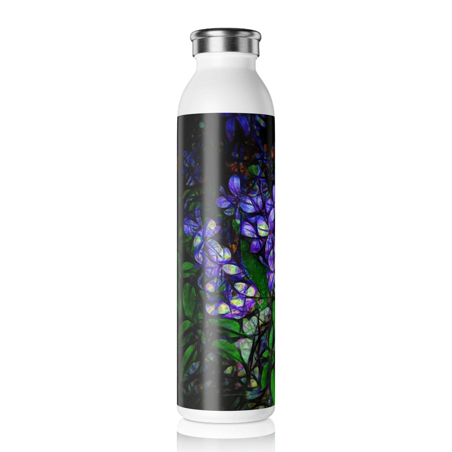 Lilac Abstract Slim Water Bottle, Eco-Friendly Travel Tumbler, Reusable Sports Bottle, Gift for Her, Hydration Flask, Nature Lover's Gift