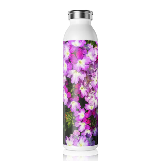 Slim Water Bottle • Purple Floral Design — Slim Stainless Bottle for Women, Garden Lover Gift