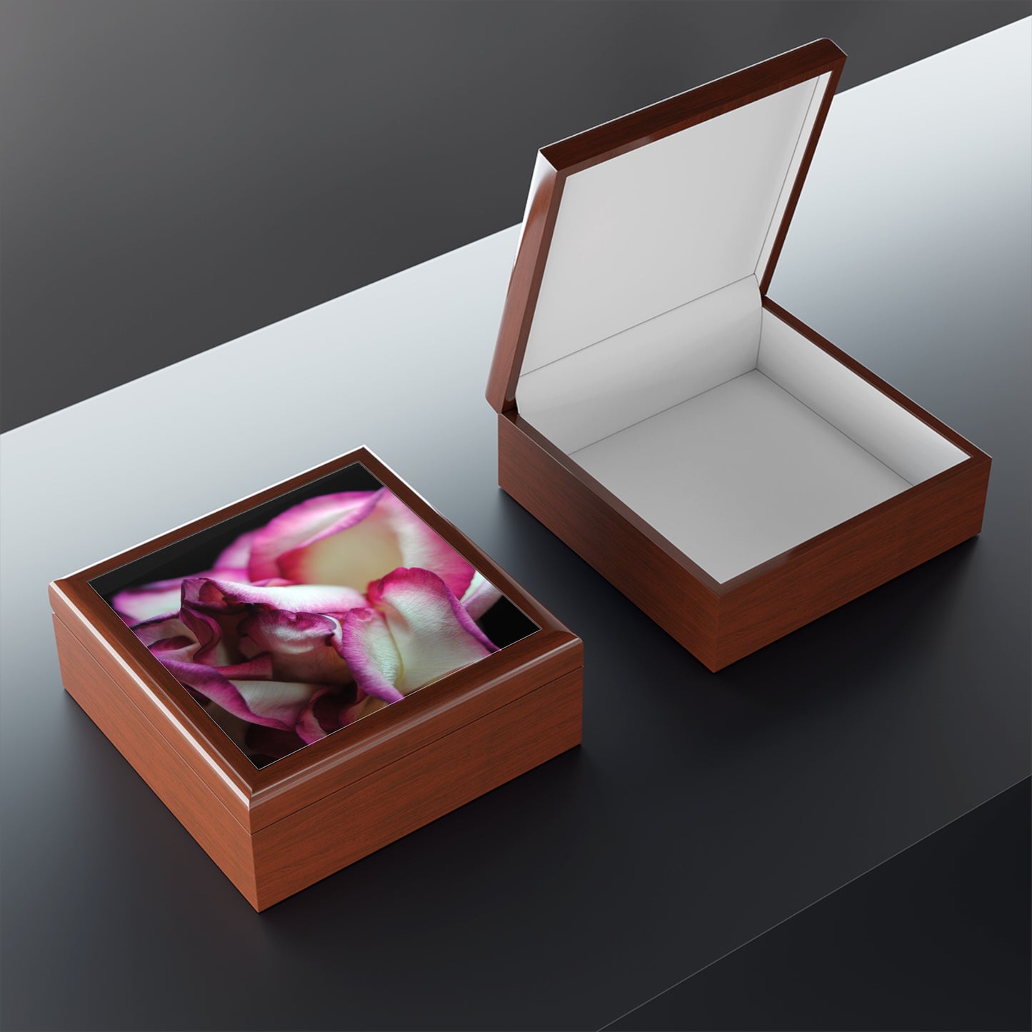 Pink Lined White Rose Jewelry Box