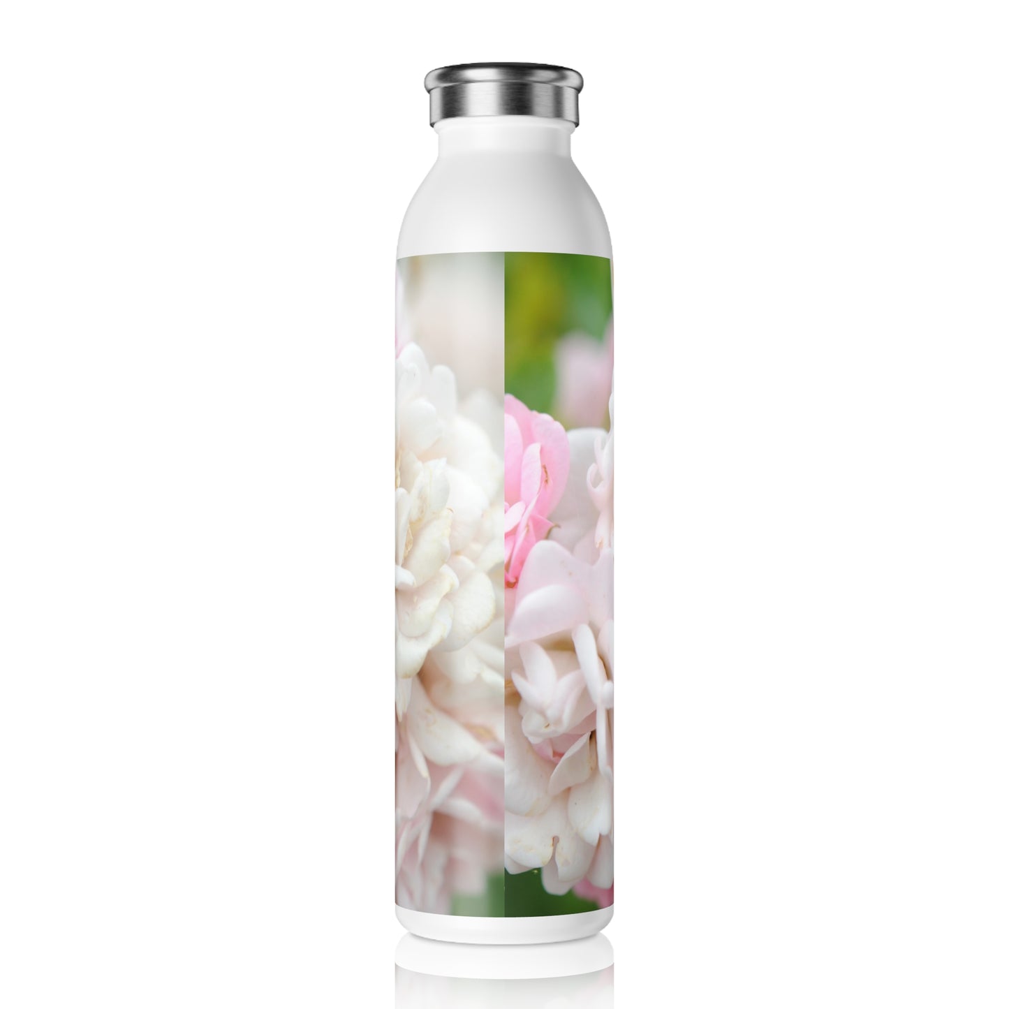 Nature's Wedding Bouquet Slim Water Bottle - Pink Flower Design, Eco-Friendly Hydration Gift, Travel Bottle, Fitness Accessory, Floral Decor