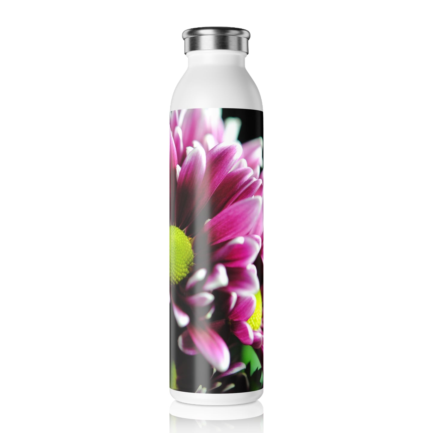 Maroon Mums Close Up Slim Water Bottle - Eco-Friendly, Hydration Gift, Summer Picnic, Outdoor Adventure, Yoga Accessory, Stylish Hydration