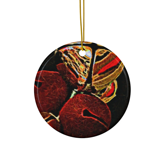 Christmas Star Ceramic Ornament — Red Jingle Bells Abstract Holiday Decoration