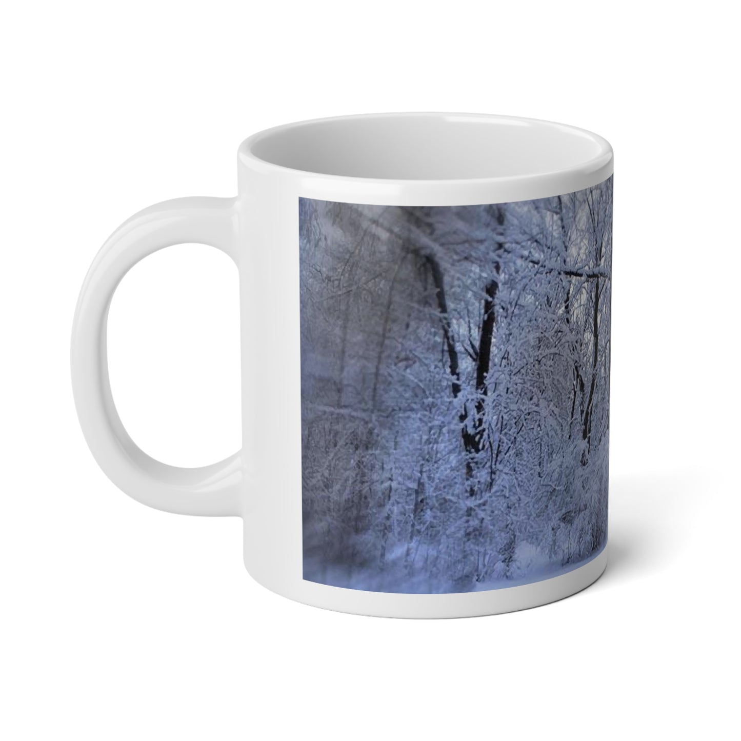 Winter Woodland 20oz Jumbo Mug — Frosted Snowy Trees Coffee Cup