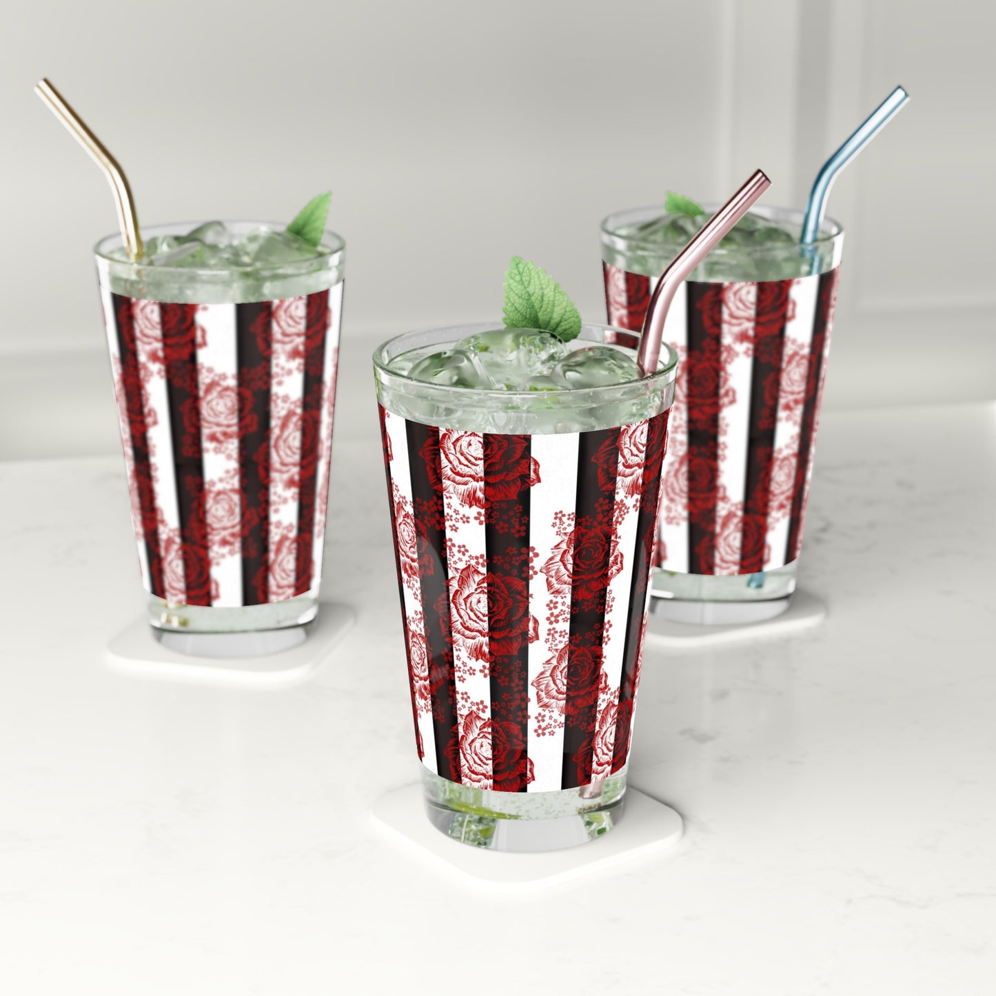 Roses and Stripes Pint Glass, 16oz
