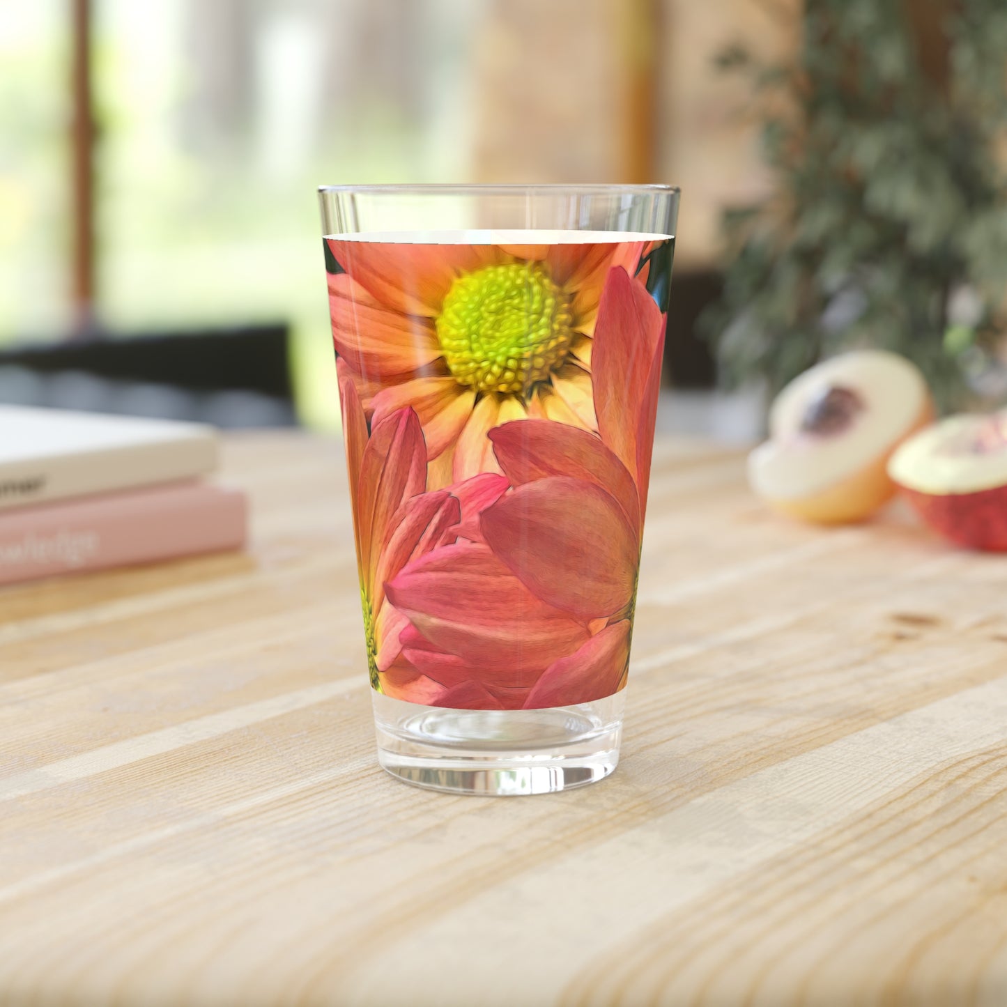 Cream and Pink Flower Close Up Pint Glass, 16oz