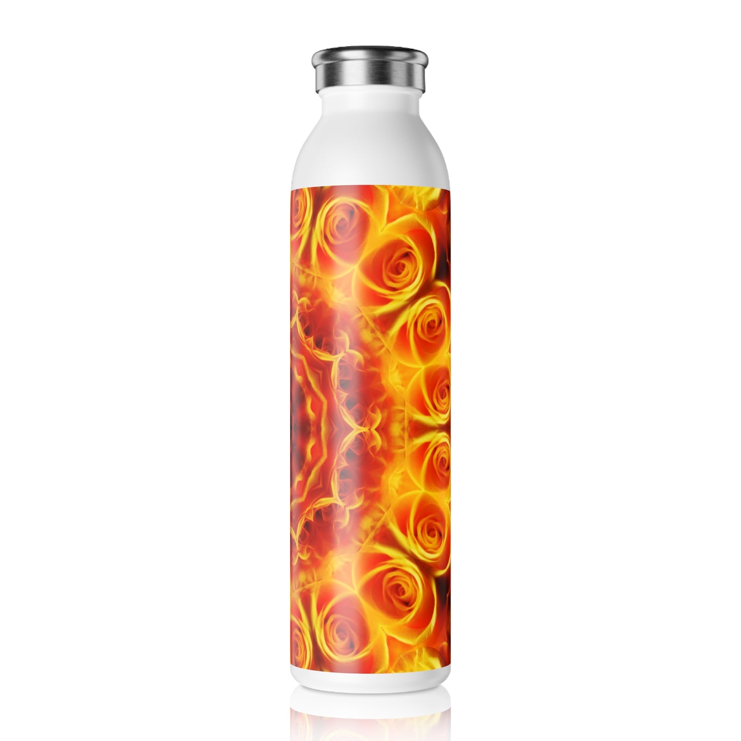 Orange Flower Kaleidoscope Slim Water Bottle - Eco-Friendly, Stylish Portable Hydration, Gym, Yoga, Travel, Gift Idea