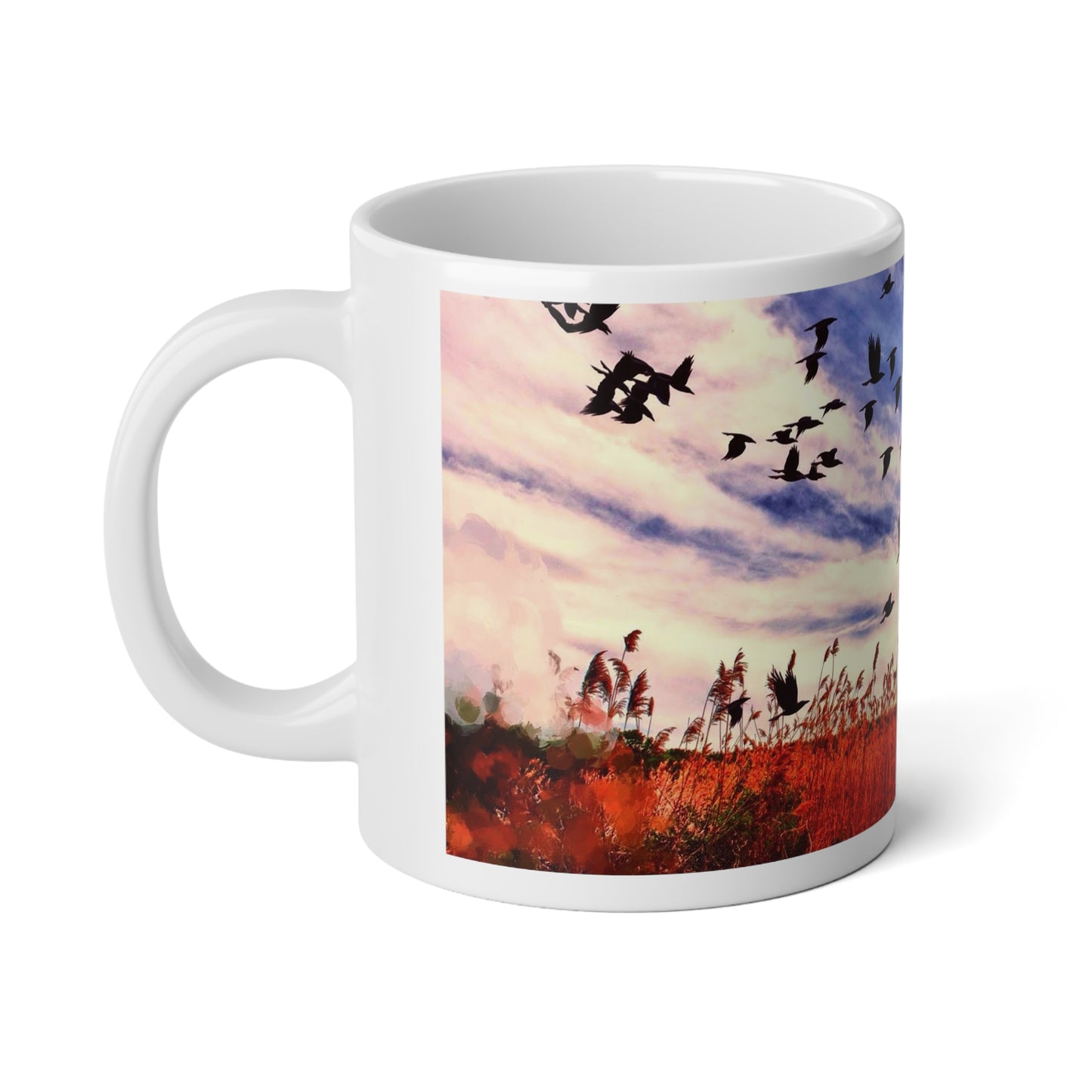 Birds Over a Field Jumbo Mug - 20oz Coffee Cup, Bird and Sky Design, Perfect for Nature Lovers, Home Decor, Gifting, Coffee Lover's Mug
