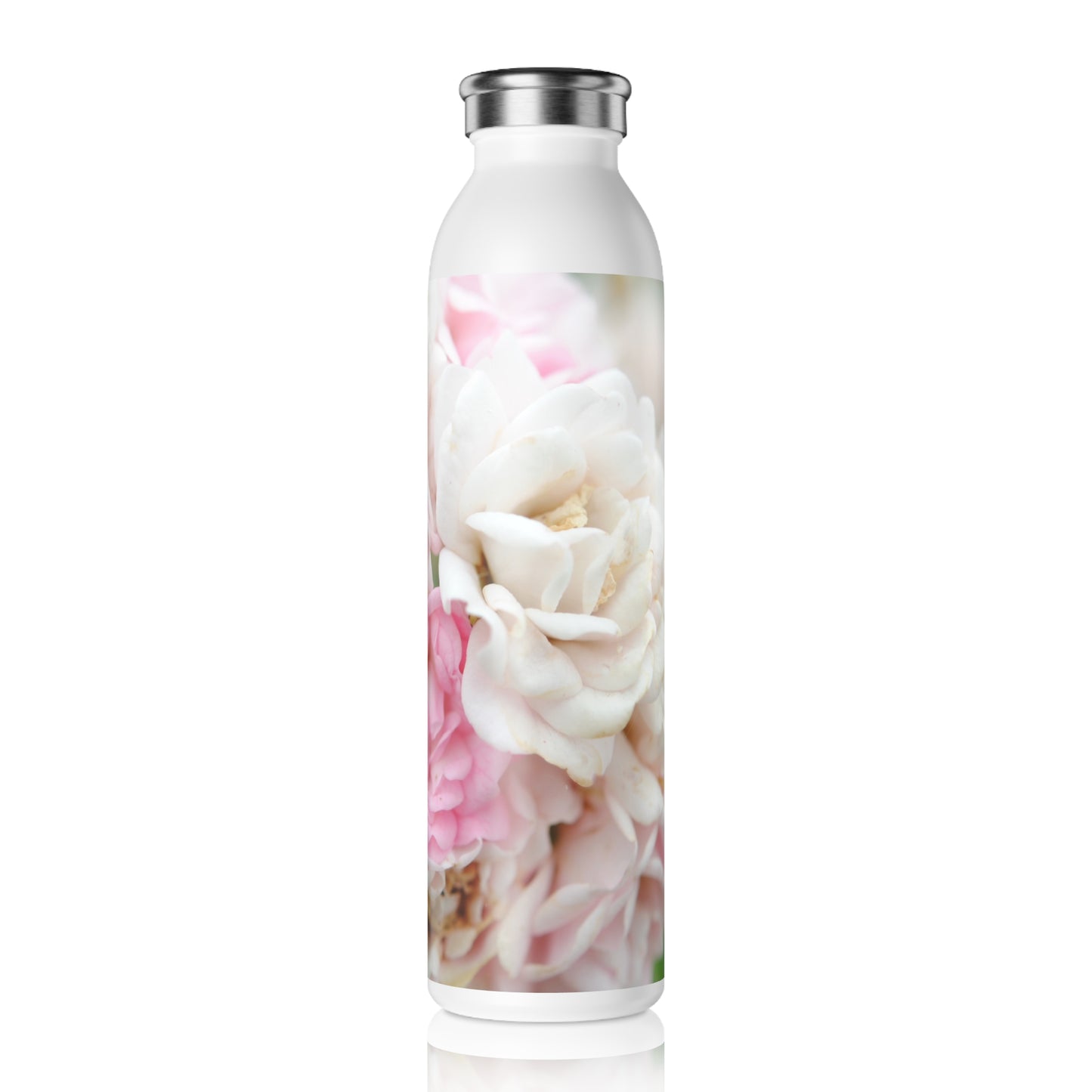 Nature's Wedding Bouquet Slim Water Bottle - Pink Flower Design, Eco-Friendly Hydration Gift, Travel Bottle, Fitness Accessory, Floral Decor