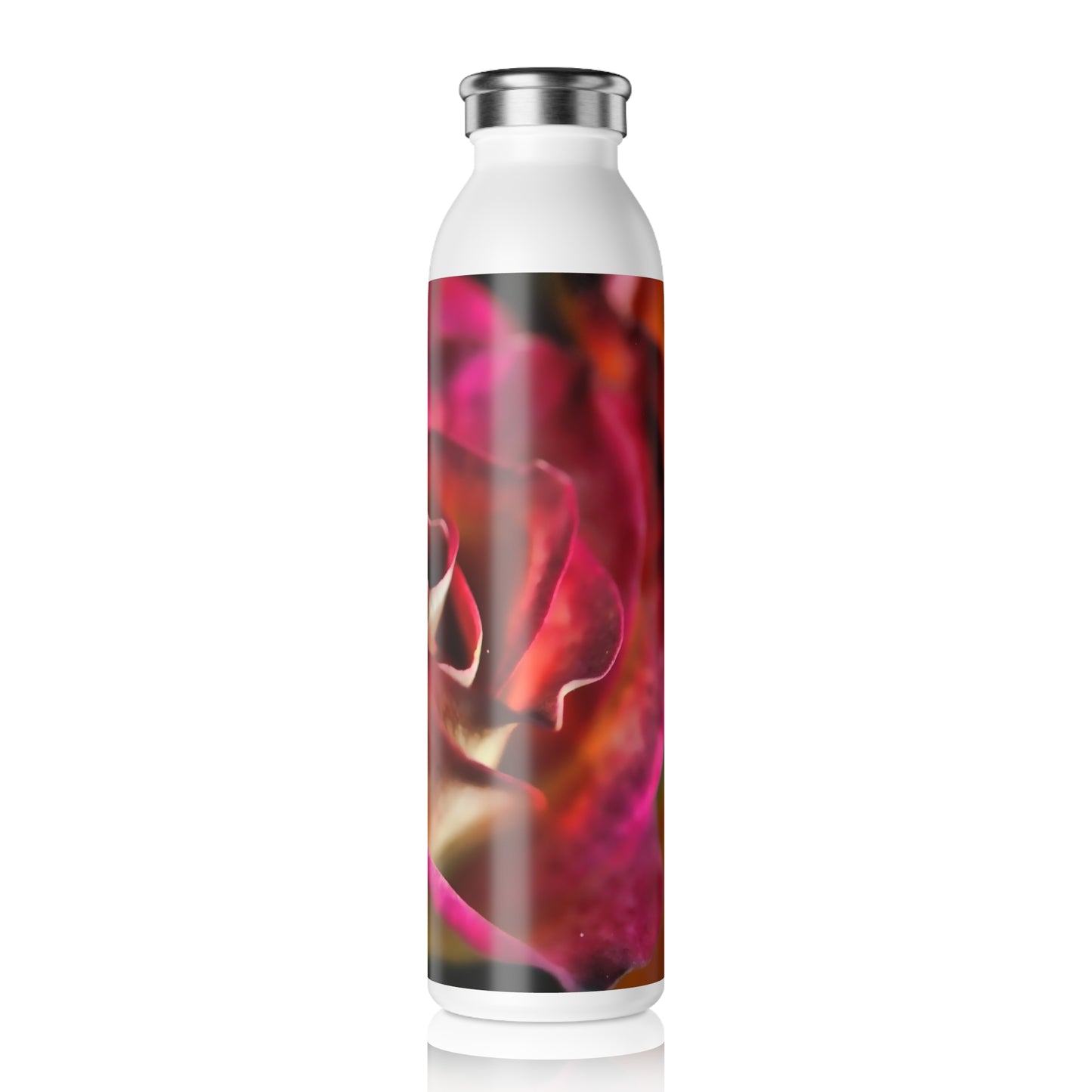 Pink and Orange Rose Slim Water Bottle - Elegant Rose Design, Perfect for Hydration, Fitness, Travel, Gifts