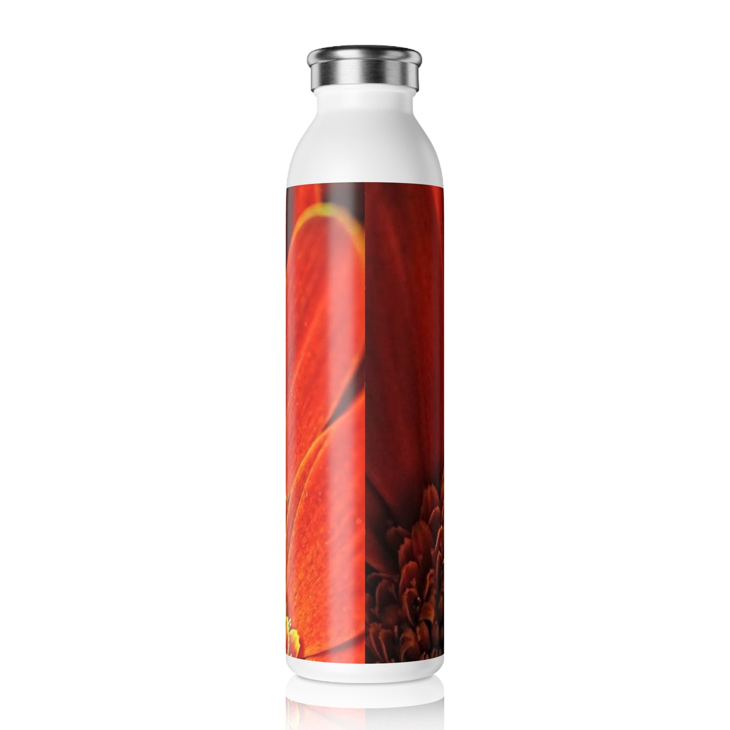 Orange Daisy Close Up Slim Water Bottle, Eco-Friendly Hydration, Fitness Gift, Floral Design, Reusable Water Bottle, Nature Lover Gift