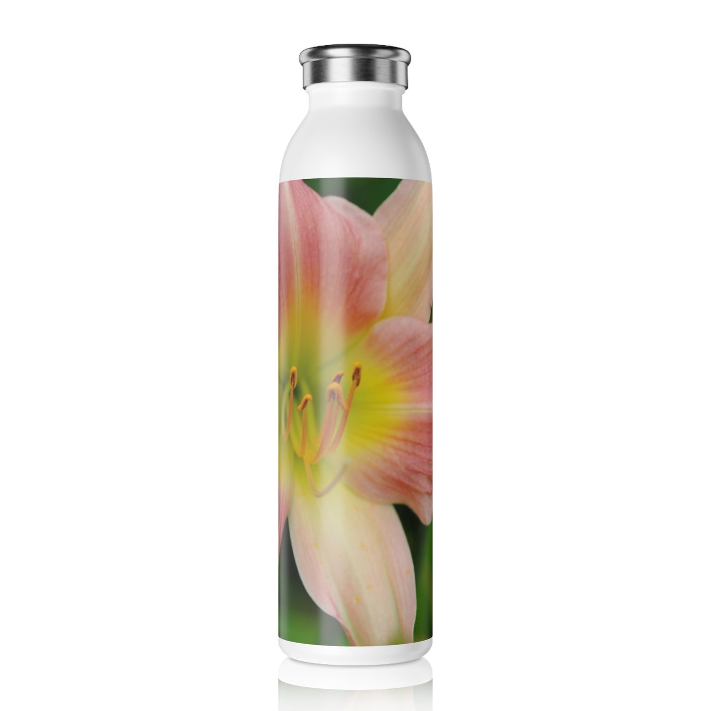 Peaches and Cream Lily Slim Water Bottle with Elegant Flower Design, Eco-Friendly Hydration, Perfect for Yoga, Gifting, or Everyday Use