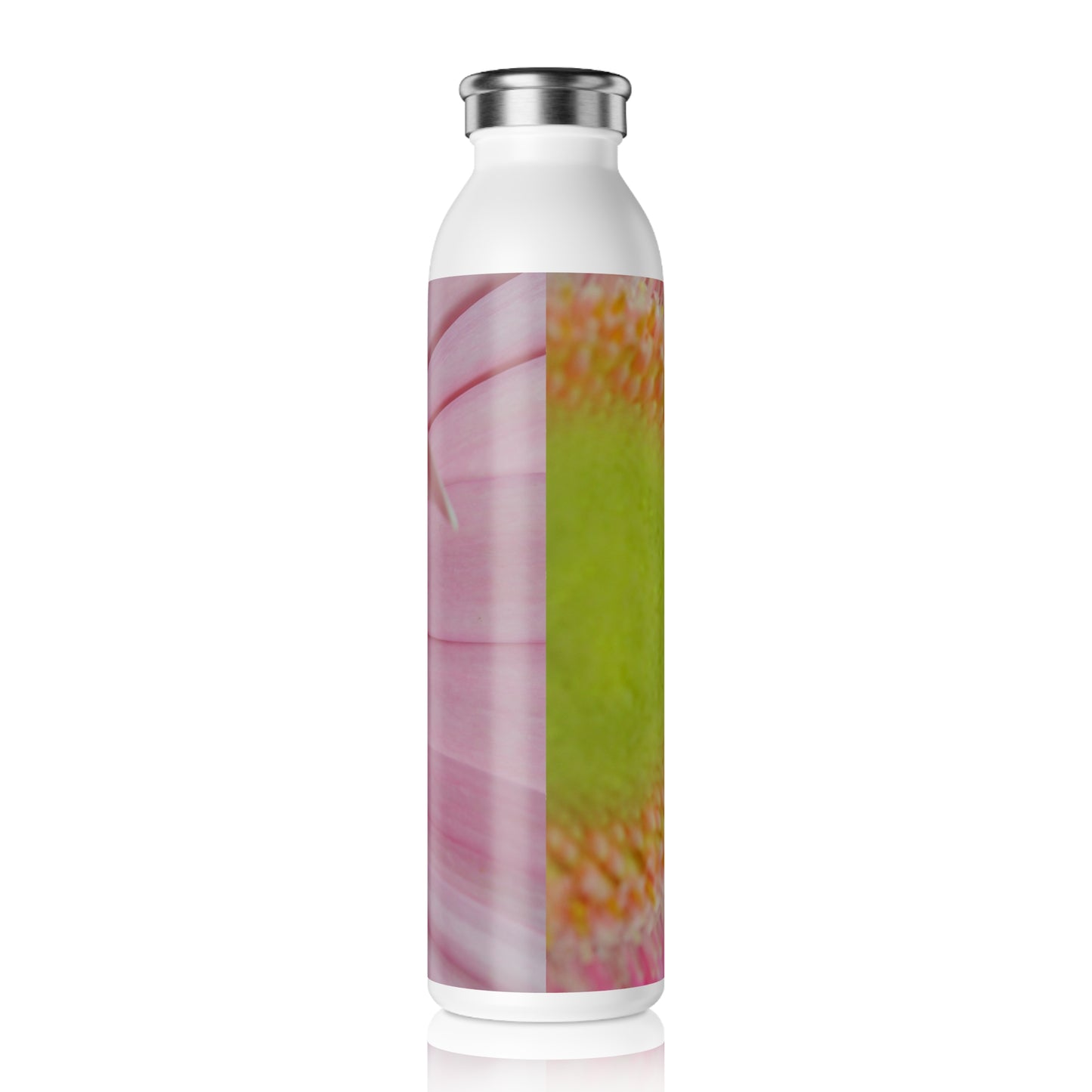 Slim Water Bottle — Pink Gerbera Daisy Floral Stainless Steel Bottle