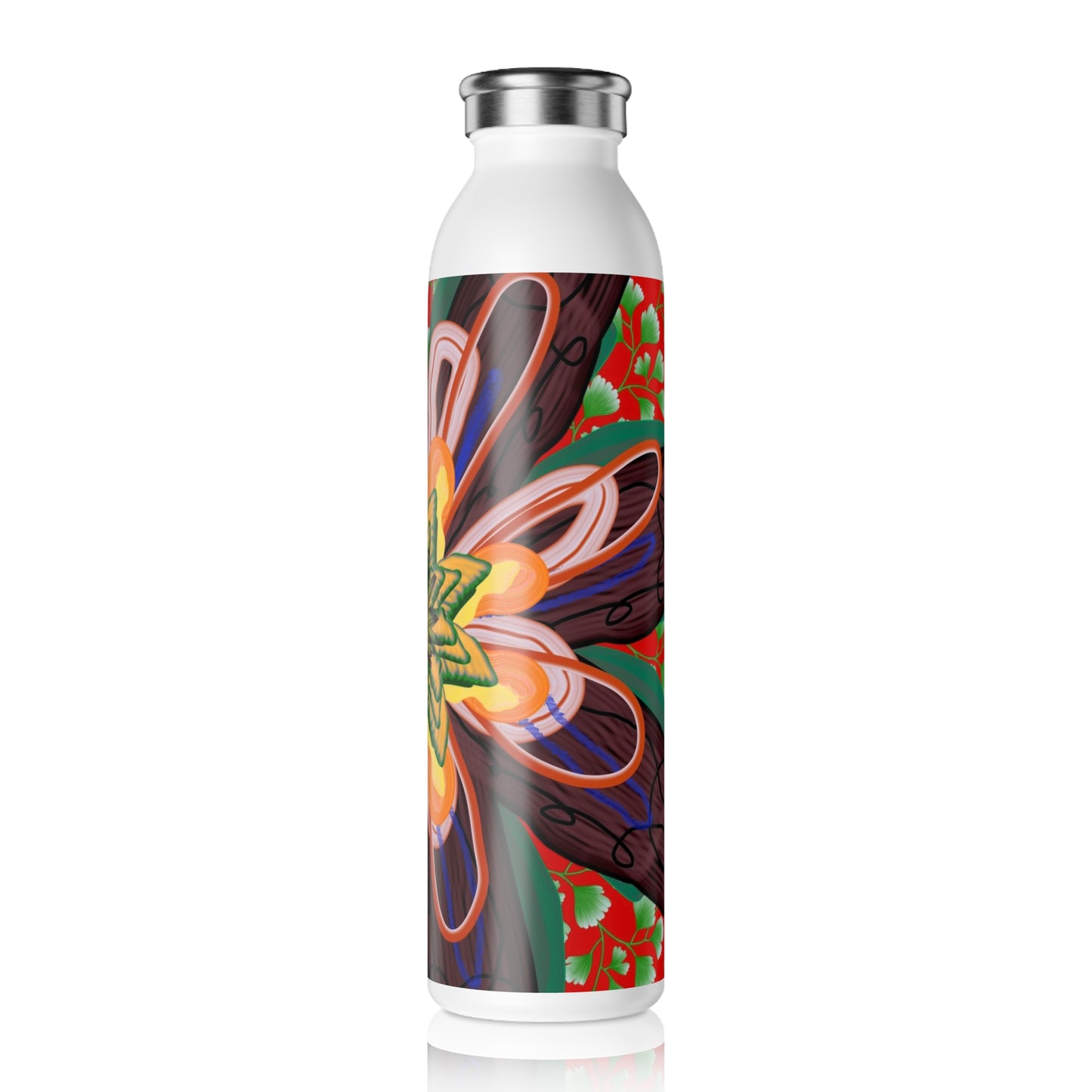 Fantasy Flower No 6 Slim Water Bottle | Floral Design, Eco-Friendly, Gift for Her, Fitness, Hydration Companion, Travel Mug