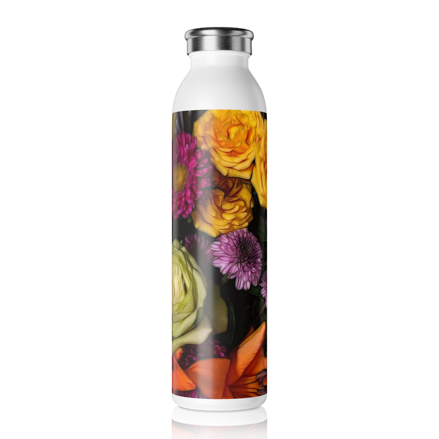 November Flowers 7 Slim Water Bottle | Eco-Friendly Hydration, Gift for Her, Summer Accessory, Outdoor Adventure, Wedding Favors
