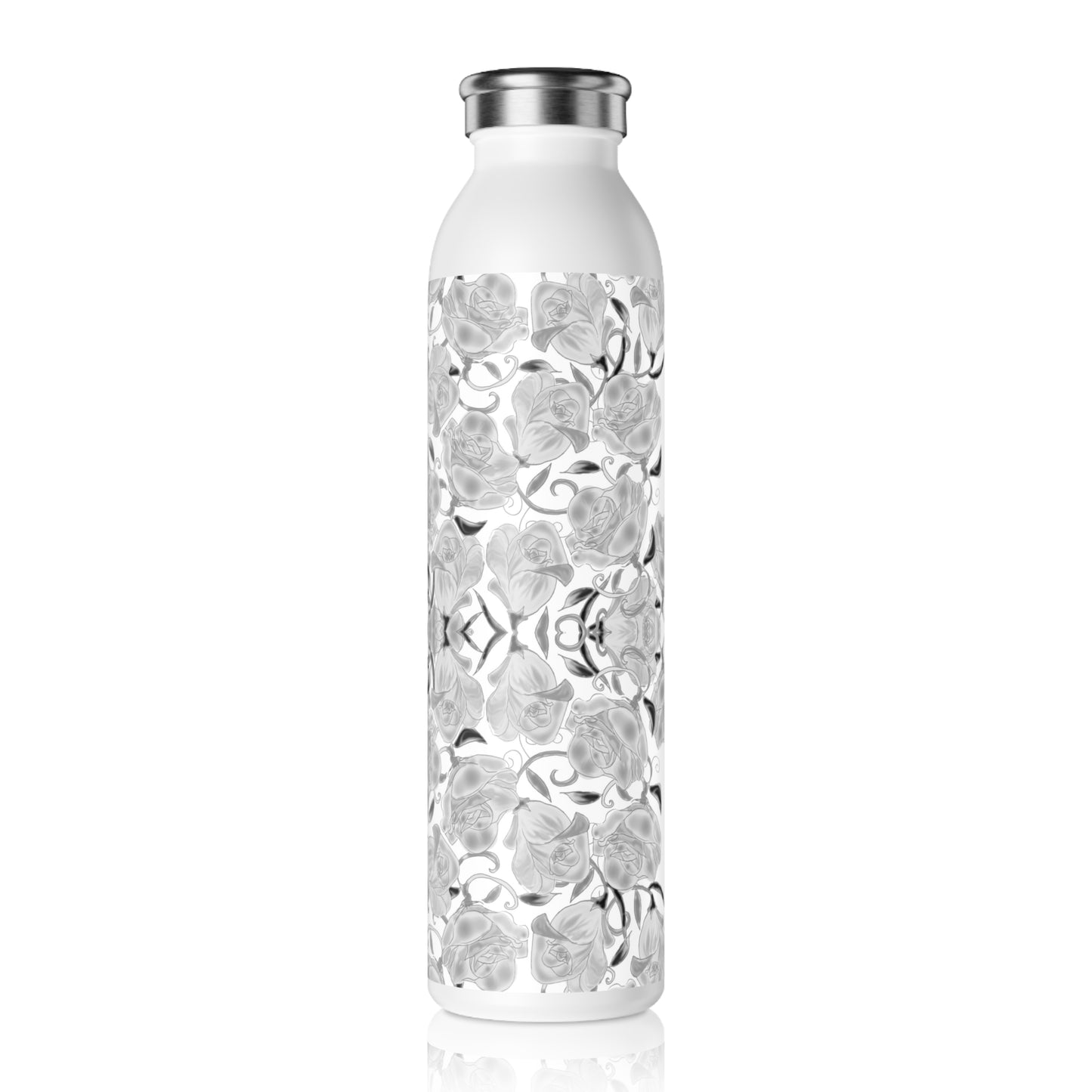 Gray Roses Slim Water Bottle, Personalized Hydration, Elegant Stainless Steel, Eco-Friendly Gift, Fitness, Office, Travel Mug