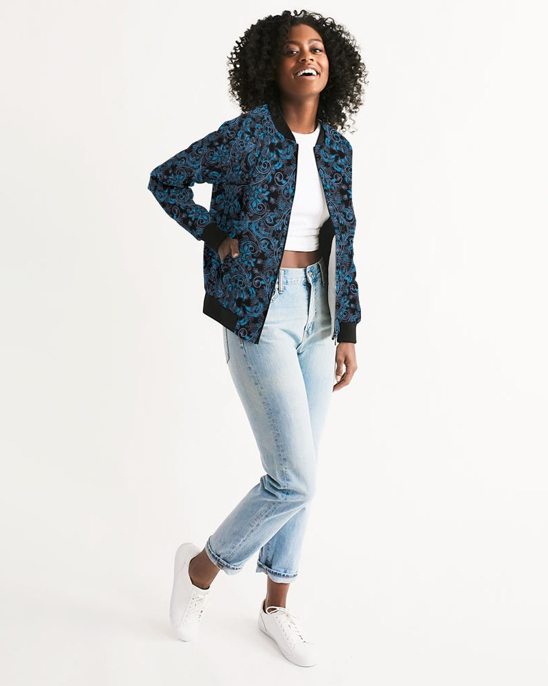 Blue Vines and Lace Women's All-Over Print Bomber Jacket