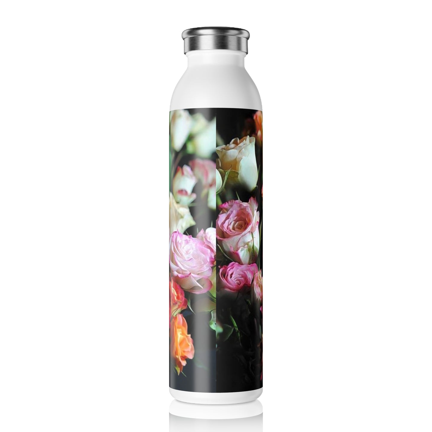 Mini Tea Roses Insulated Water Bottle, Slim Floral Bottle, Eco-Friendly Drinkware, Hydration Gift, Summer Picnic Accessory