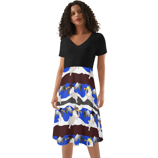 Angels Pattern Womens Black Ruffle Summer Dress