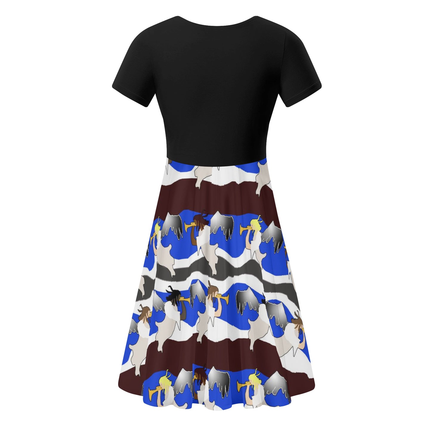Angels Pattern Womens Black Ruffle Summer Dress