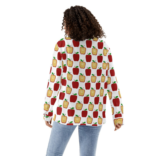 Apple Polkadots Womens Long Sleeve Button Down Shirt