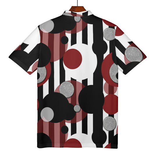 Black and White Stripes Red Dots Womens All Over Print Polo Shirt